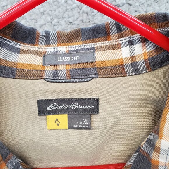Eddie Bauer Men’s Classic Fit Orange Plaid Shirt Size XL Long Sleeve Pockets - Picture 2 of 7